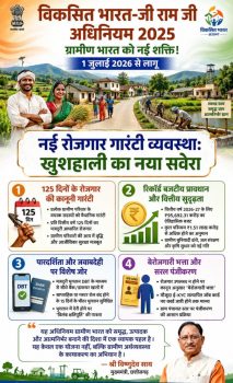 विकसित भारत-जी राम जी अधिनियम 2025 : ग्रामीण छत्तीसगढ़ के सशक्तिकरण का नया अध्याय,1 जुलाई 2026 से लागू होगी नई रोजगार गारंटी व्यवस्था, अब 100 के बजाय मिलेंगे 125 दिन का काम विकसित भारत-जी राम जी अधिनियम 2025 : ग्रामीण छत्तीसगढ़ के सशक्तिकरण का नया अध्याय,1 जुलाई 2026 से लागू होगी नई रोजगार गारंटी व्यवस्था, अब 100 के बजाय मिलेंगे 125 दिन का काम