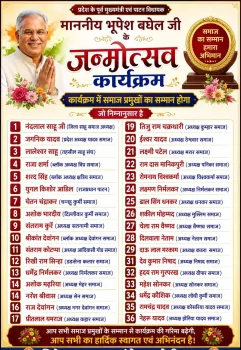 पूर्व मुख्यमंत्री भूपेश बघेल के जन्मोत्सव में पाटन में होगा समाज प्रमुखों का सम्मान, सामाजिक एकता और सद्भाव का देंगे संदेश पूर्व मुख्यमंत्री भूपेश बघेल के जन्मोत्सव में पाटन में होगा समाज प्रमुखों का सम्मान, सामाजिक एकता और सद्भाव का देंगे संदेश