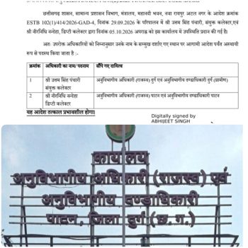 पाटन में SDM का फिर तबादला, अब नीर निधि नंदेहा को मिली जिम्मेदारी,लगातार बदलाव से उठे सवाल—कब होगी स्थायी SDM की पदस्थापना? पाटन में SDM का फिर तबादला, अब नीर निधि नंदेहा को मिली जिम्मेदारी,लगातार बदलाव से उठे सवाल—कब होगी स्थायी SDM की पदस्थापना?